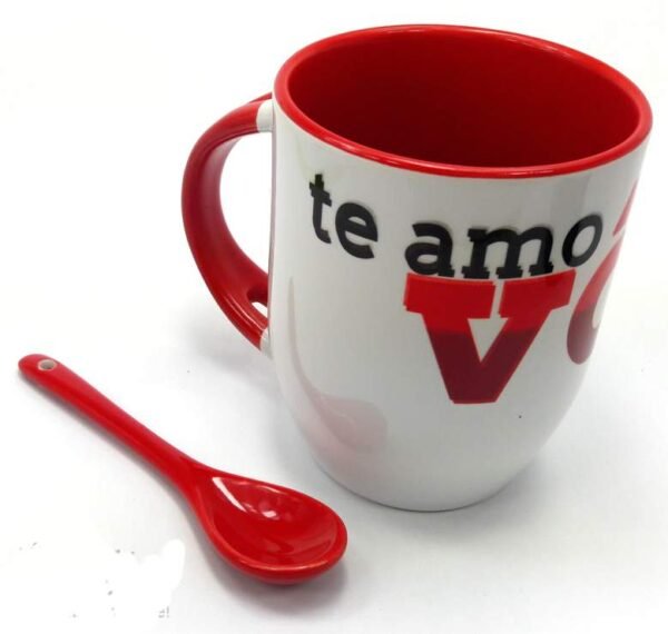 Caneca Personalizada de Porcelana Colorida e Colher - Image 2